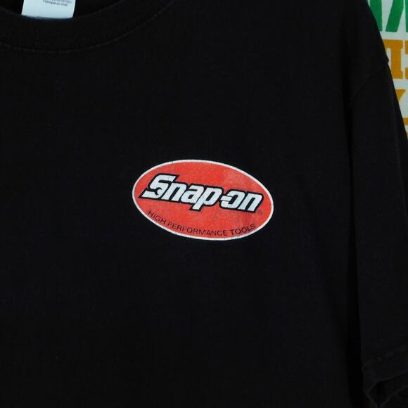 Snap On Tools Logo T Shirt Size L Double Sided Black Red Faded - Picture 4 of 5